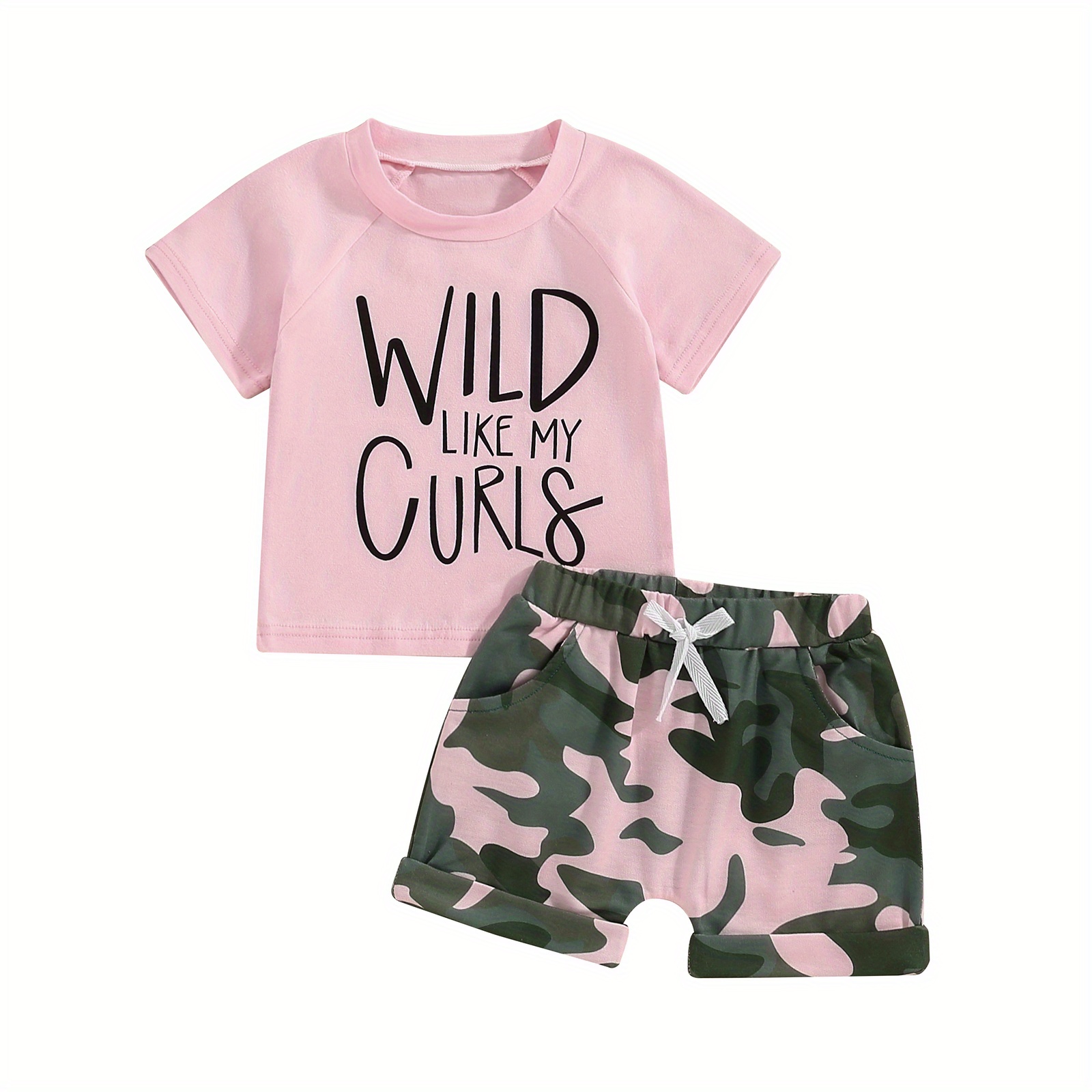 

Kids Little Girls Summer Clothes Set 6m-5t Short Sleeve Round Neck Tops And Elastic Waist Camouflage Print Shorts Toddler 2pcs Outfits