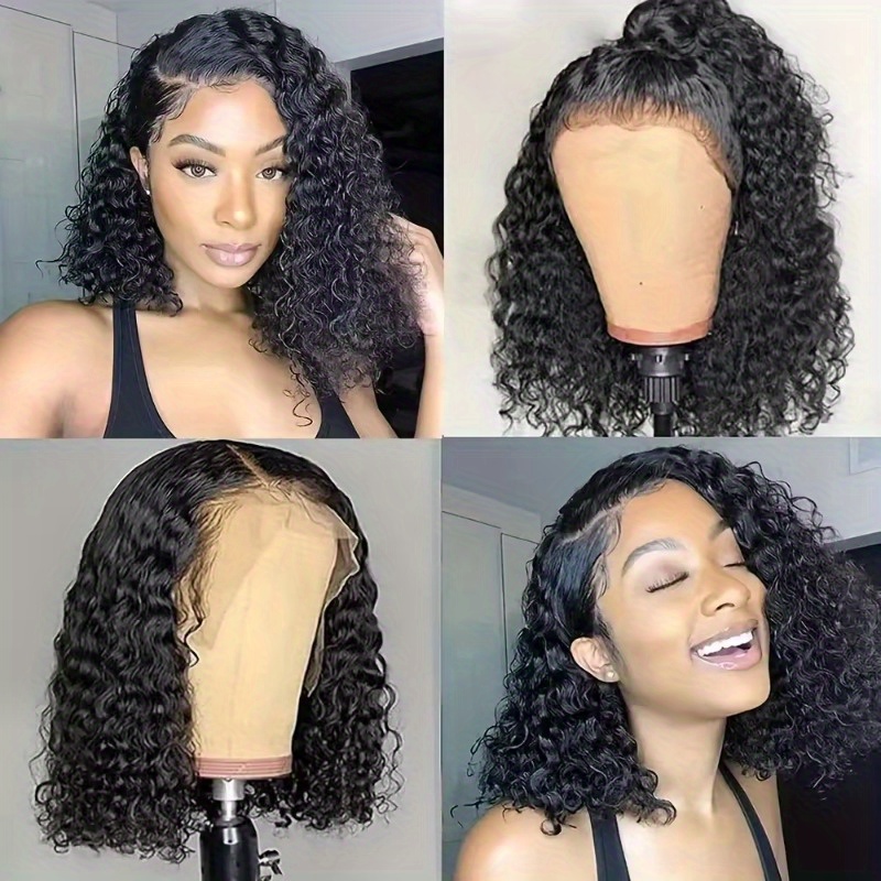 

13x4 Water Wave Curly Short Bob Wig- Natural Color 100% Human Hair-full Lace Frontal Wig For Women-basics Style-baby Hair Hairline-wet And Wavy