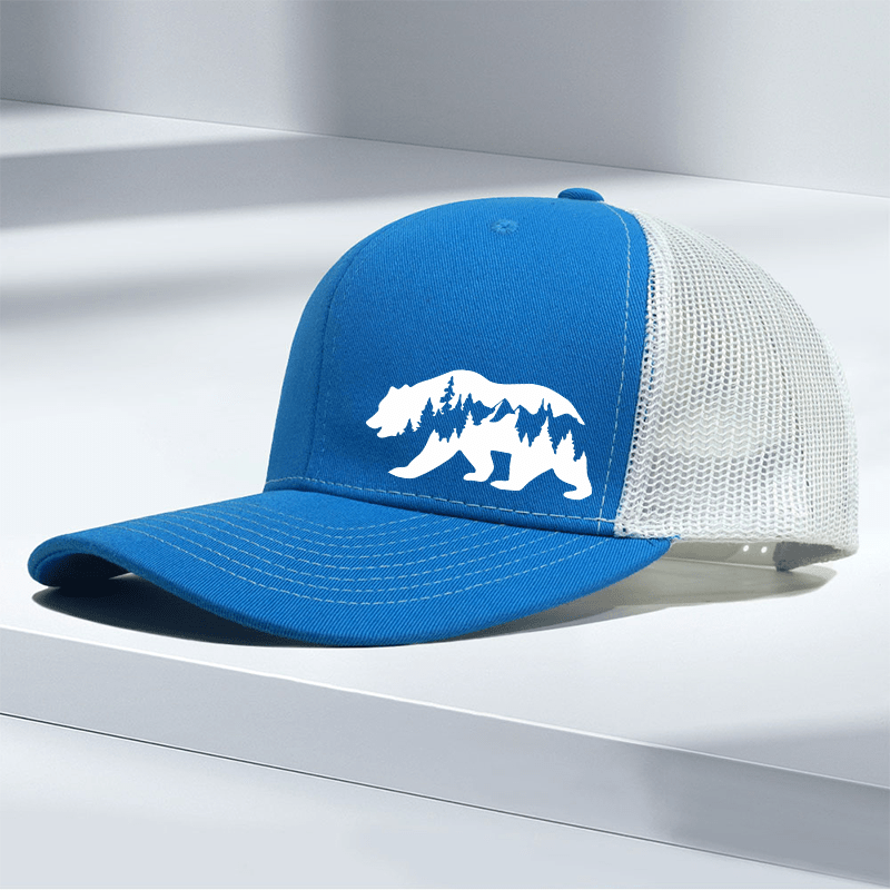 

Men's Breathable Mesh Baseball Cap With Forest & Bear Design - Adjustable, Comfortable Trucker Hat For Outdoor Activities, Sun Protection - Available In 12 Colors