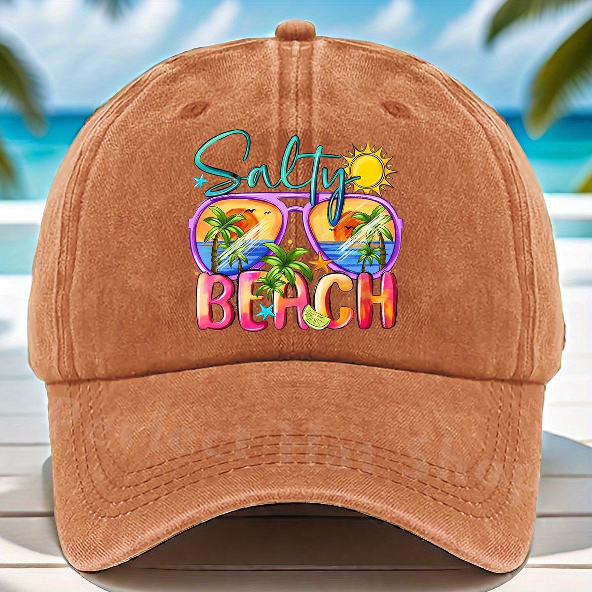 

Adjustable Cotton Baseball Cap With Hawaiian Summer Design - Printed Sun Protection Hat With Tropical Elements