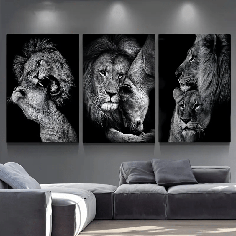 

Framed 3 Piece Lion Canvas Poster Black And White Wall Art Animal Posters And Prints Contemporary Canvas Wall Art Decorations For Living Room Office Bedroom Decor