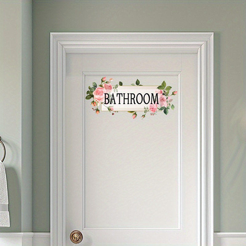 

Floral Bathroom Door Sign Decal - 1pc Matte Finish Rectangle Graphic Toilet Lid Sticker, Single Use, Glass Surface Self-adhesive Plastic Decoration