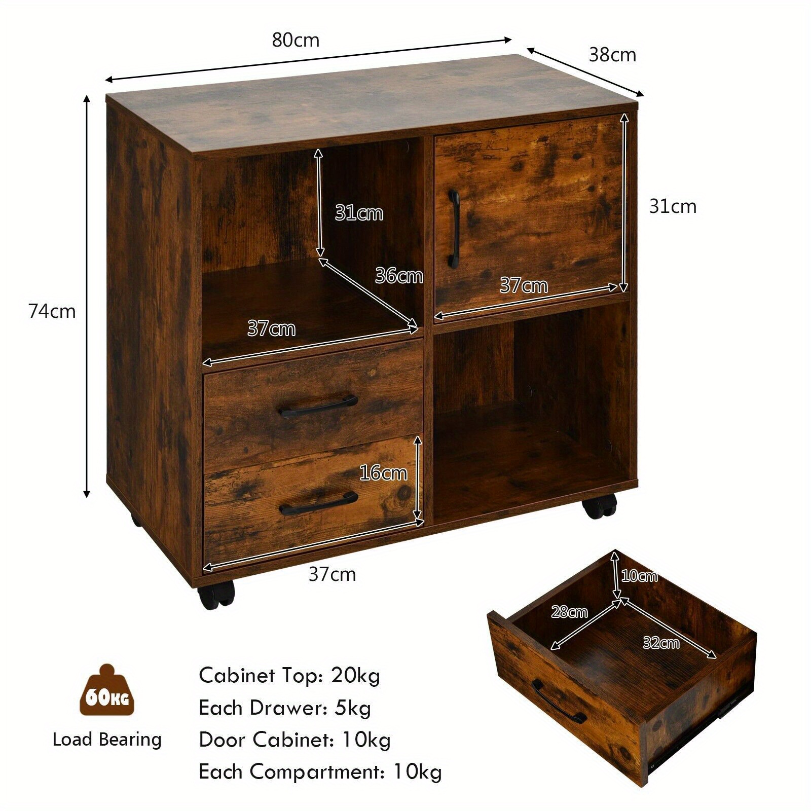 Tribesigns 3 Drawers File Cabinet With Drawers For Letter-Sized File And Door, Lateral Filing Cabinet Printer Stand With Storage Shelves And With Roll | Arden Fair