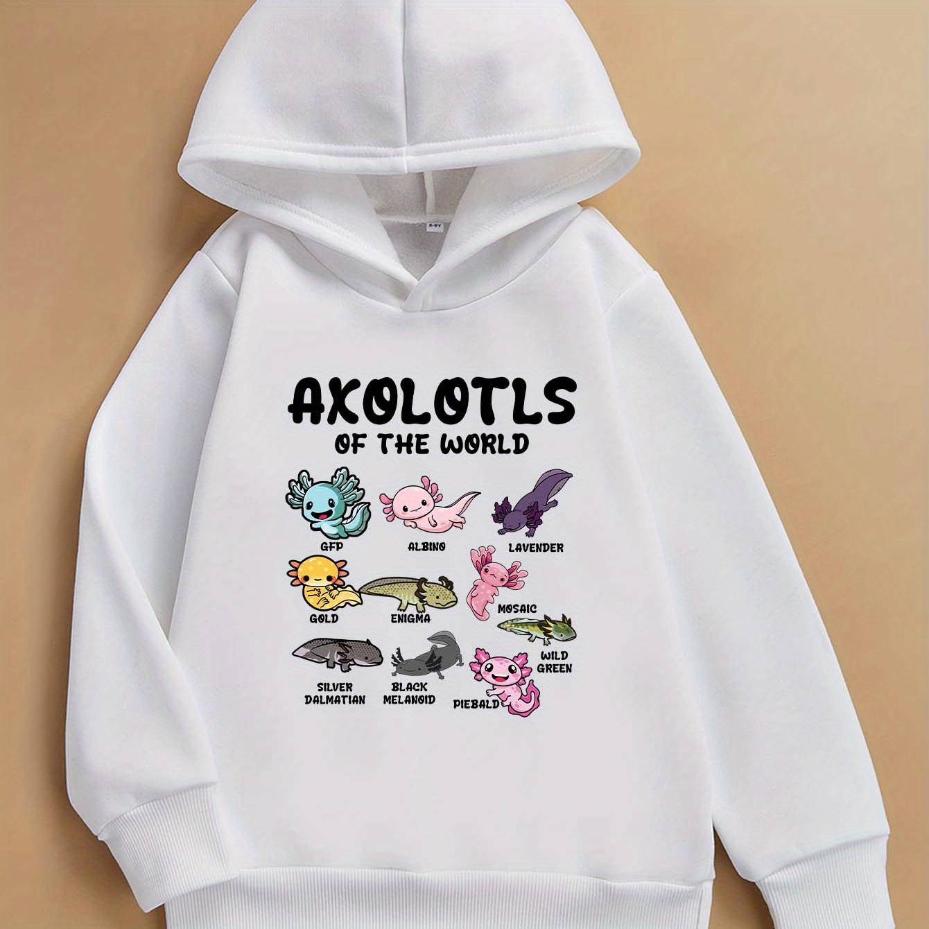 

Boy's Casual Trendy Hooded Pullover For Fall - 'axolotls Of The World' Cartoon Animals Print Long Sleeve Hoodie As Gift