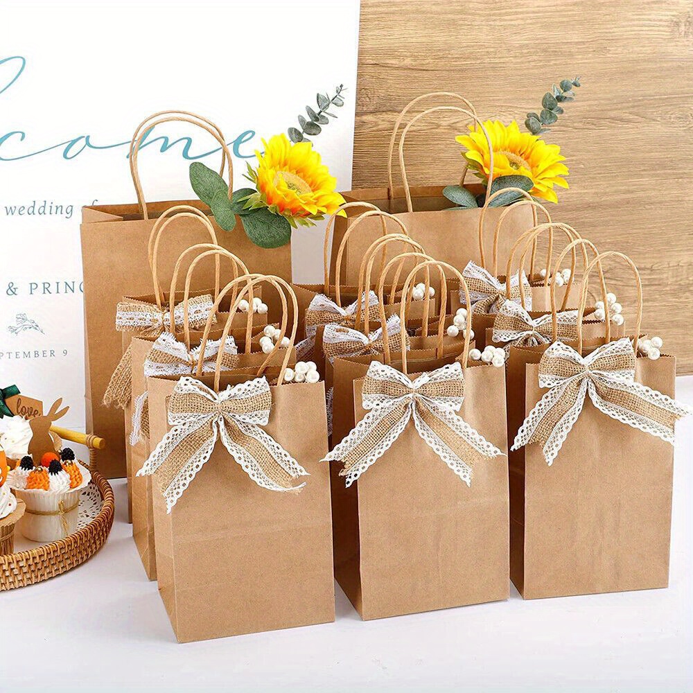 10PCS Brown Natural Paper Bags With Handles
