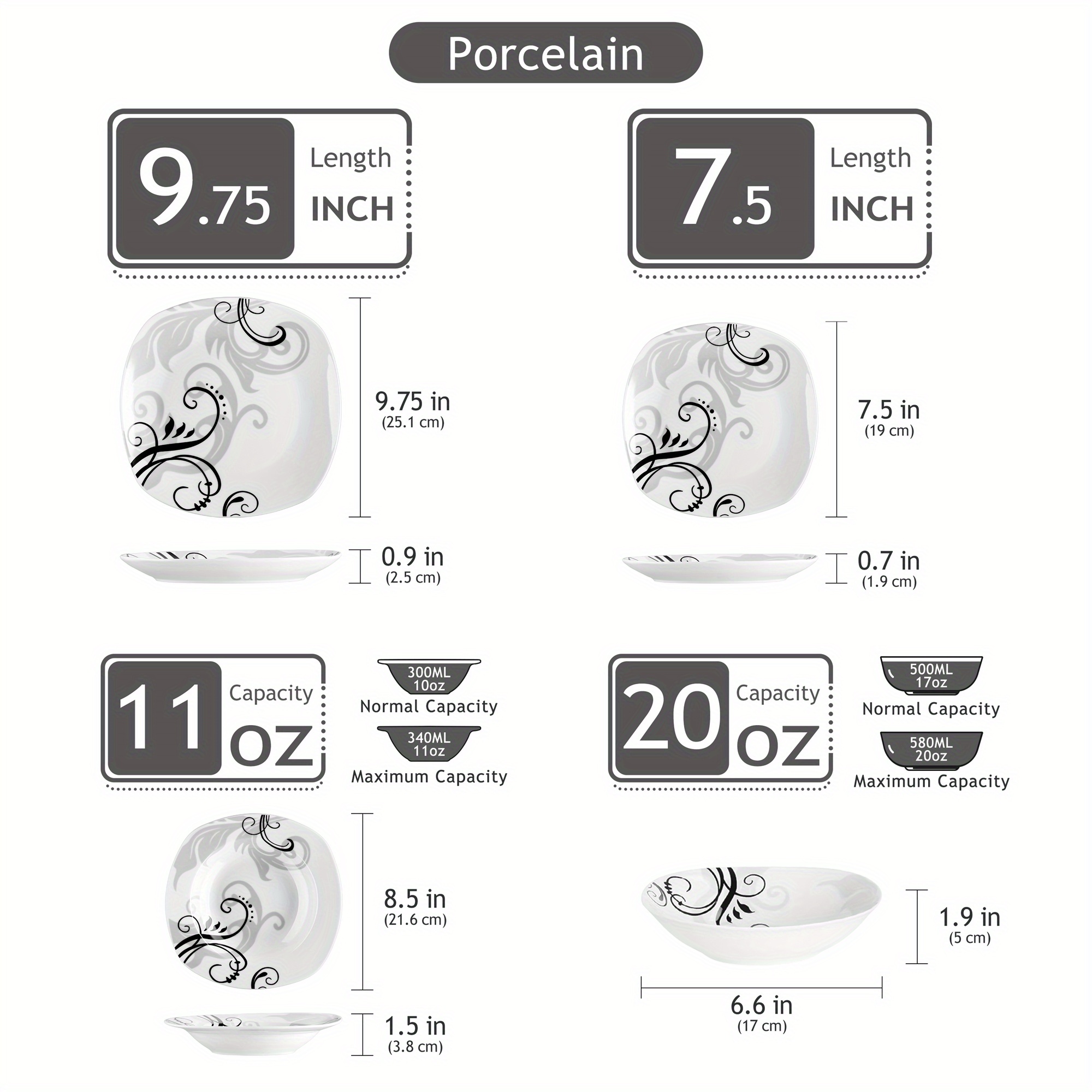 TEMU 24pcs Dinner Set Black Decals Combination Sets Porcelain Tableware Set With Bowls Dessert Plates Soup Plates Dinner Plates Service For 6