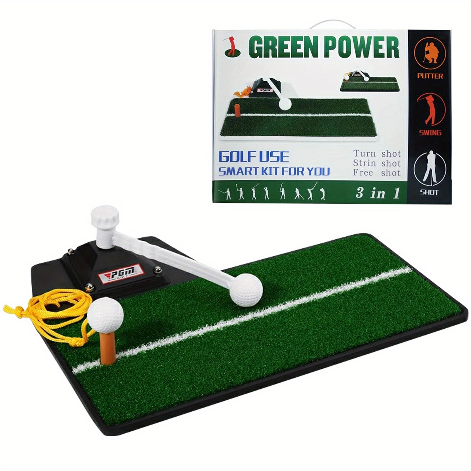 TEMU Pgm Golf Swing Trainer - Golf Training Equipment - Golf Swing Practice Mat Training Aid - Golf Swing And Hitting Trainer For Indoor Outdoor Home