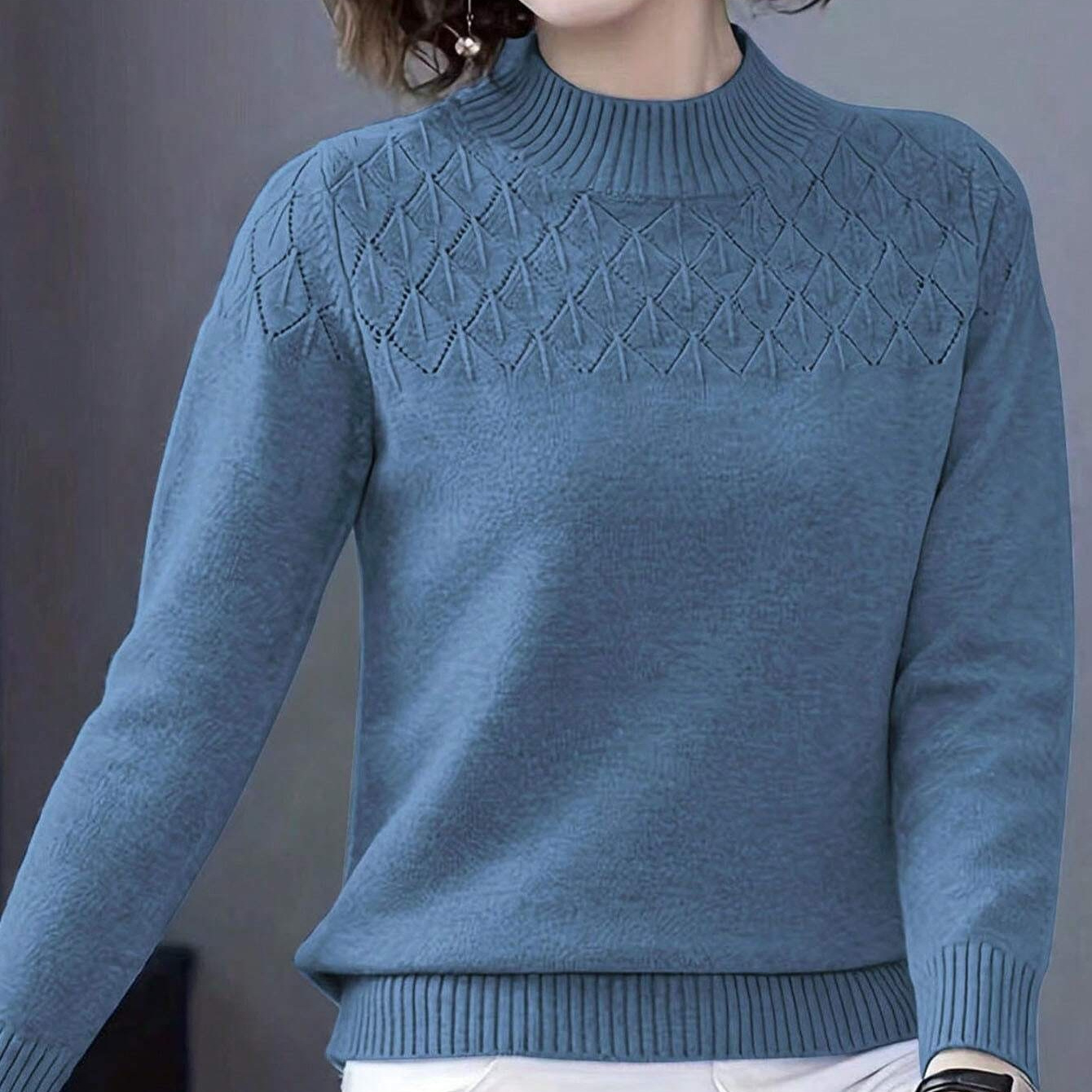 

Jwdx094 Commuter Round-neck Pullover Korean-style Fashionable Sweater, Soft And Comfortable Solid Color Knitted Top With .