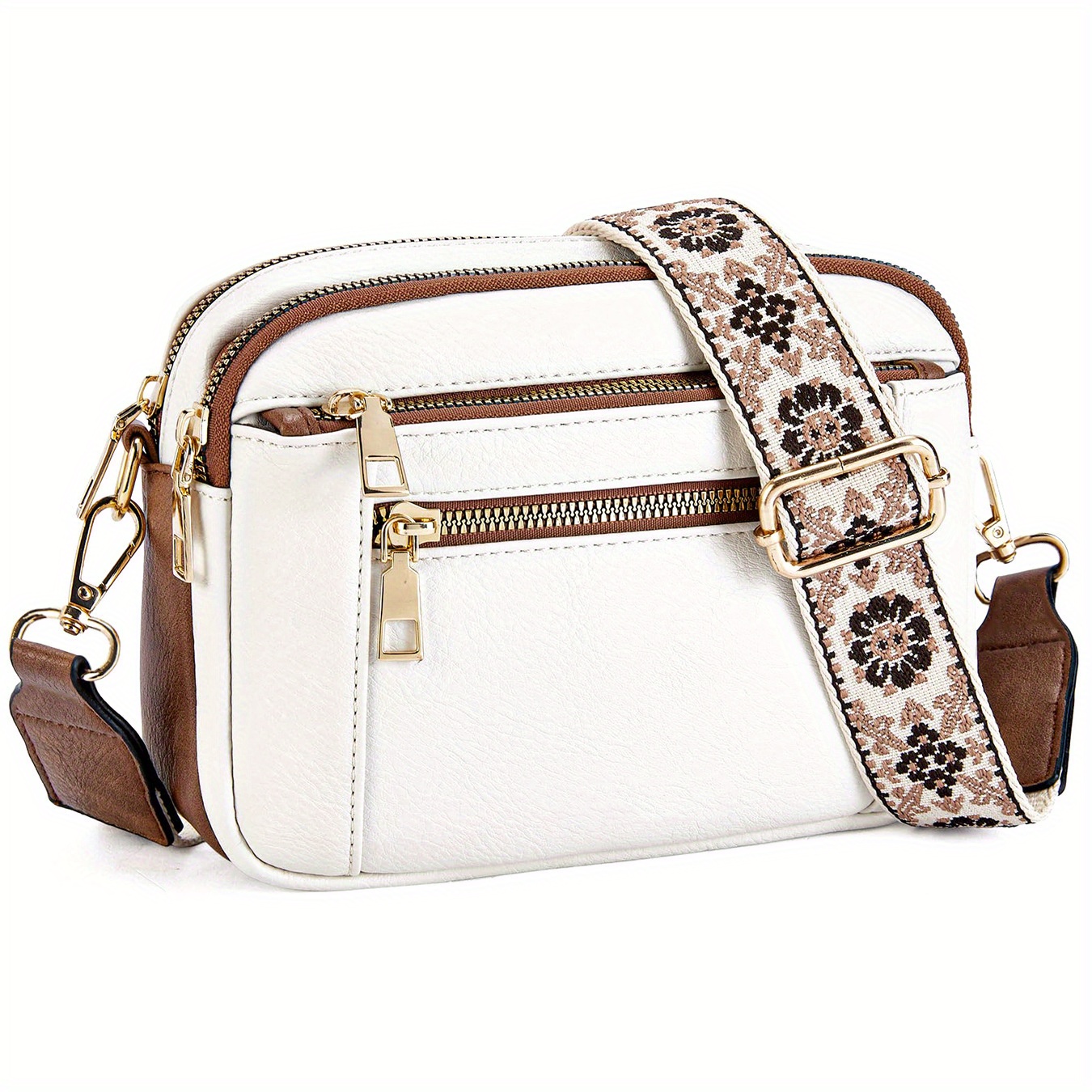 TEMU New Ladies Colorblocking Multifunctional Zipper Crossbody Square Bag Pu Shoulder Bag Purse Adjustable Shoulder Strap
