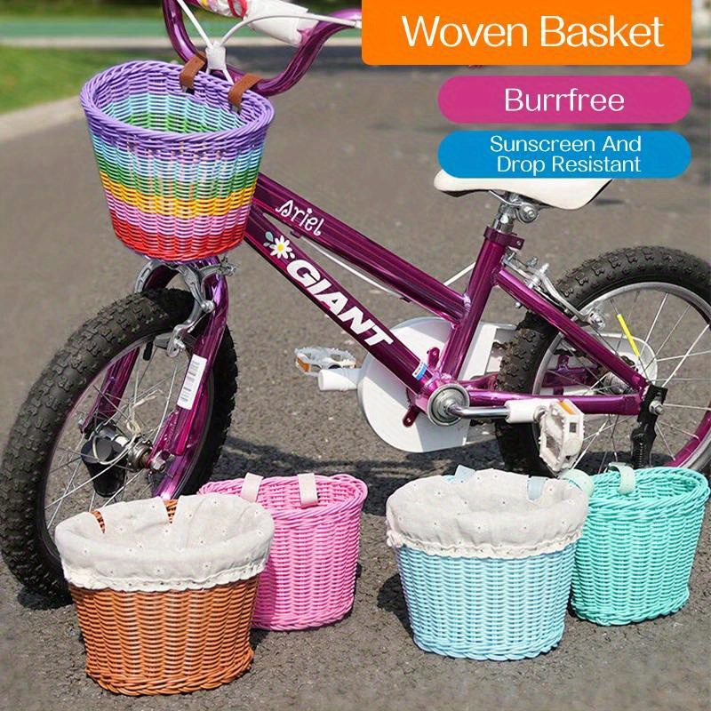 

1pc Pp Rattan Woven Bike Basket, Bicycle Wicker Front Storage With 2 Leather Straps, Frame Mount, Sunscreen And Drop Resistant, Pack