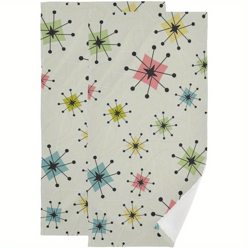 

2-piece Set Vintage Mid-century Geometric Retro Atomic Star Beige Soft Absorbent Kitchen Dish Towels, Contemporary Style, Machine Washable, 18x26 Inch