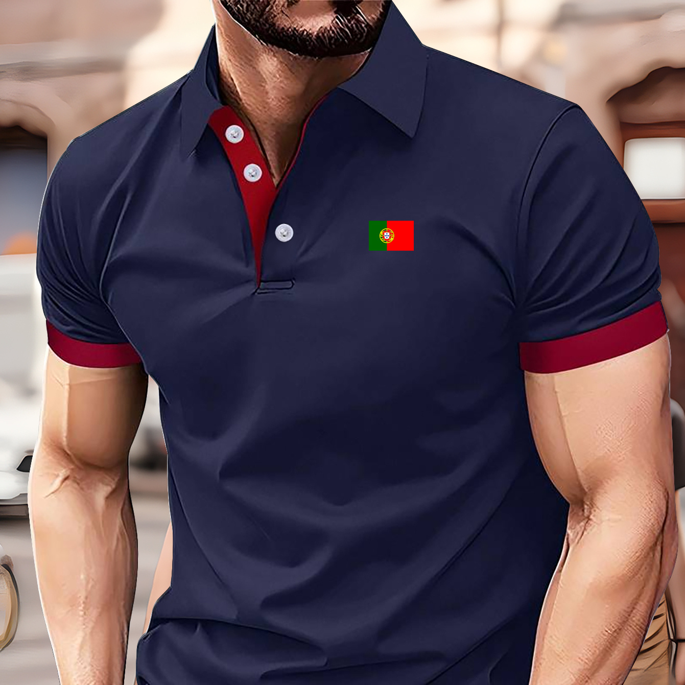 

Polo de golf décontracté à imprimé créatif du drapeau du Portugal pour hommes, polyester, manches courtes, coupe standard, col boutonné, vêtement d'été pour tous les jours