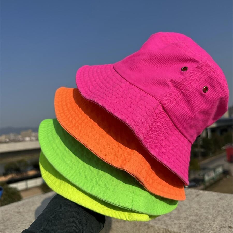 

Fluorescent Pink & Green Bucket Hat For Women - Sun Protection, Cotton, Non-stretch, Fashionable Streetwear Fisherman Cap