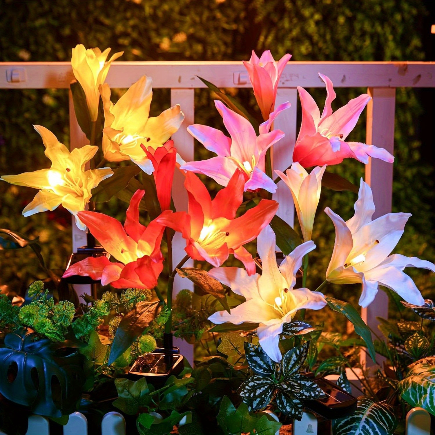 

Brightown 4 Pack Led Solar Flower Lights With Larger & More Realistic Lily, Bigger Solar Panel, Waterproof Solar Lights For Outside Yard Patio Garden Decorations