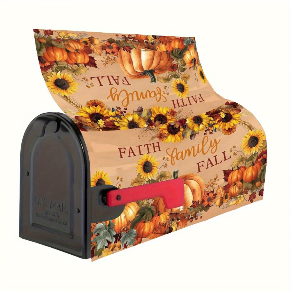 

Autumn Thanksgiving Sunflower & Pumpkin Magnetic Mailbox Cover - Waterproof, Standard Size 21x18 Inches, Outdoor Decor Sunflower Decor For Mail Box