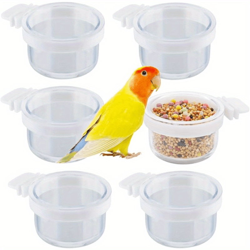 

1/2/4/6pcs Tasses de nourriture pour oiseaux en PVC durables - Accessoires de cage transparents détachables pour perroquets, et - Distributeur de graines et d' à nettoyer