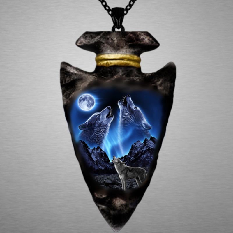 

Hand-painted Wolf Head Pendant Triangle Black Chain Necklace Bold Punk Hip Hop Style