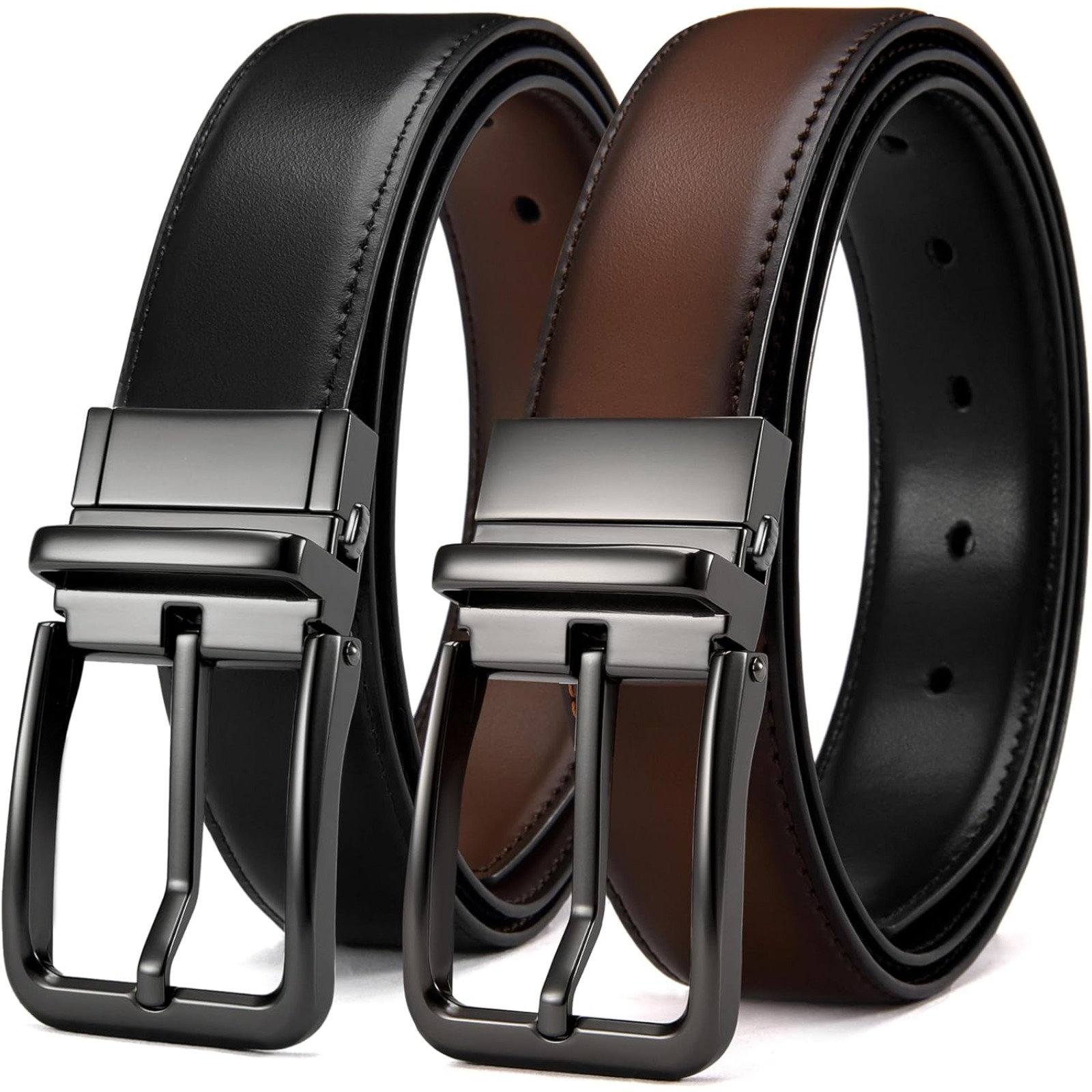 

Chaoren Leather Reversible Belt For Men 1 3/8" For Dress Pants - 2 Styles In 1 Belt