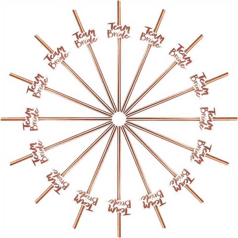 

12pcs Team Bride Golden Foil Stickers On Rose Golden Straws - Perfect For Bridal Showers And Parties