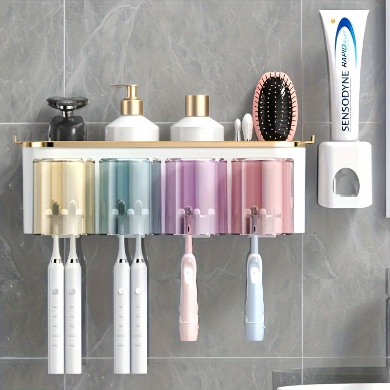 

Space-saving Wall-mounted Toothbrush & Gargle Cup Holder - Multi-functional Bathroom Organizer For Home And Commercial Use