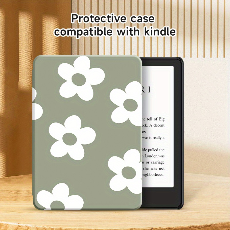 

Protective Case For Paperwhite: Green Floral Design, Compatible With 6.8" , Made Of Durable Leather