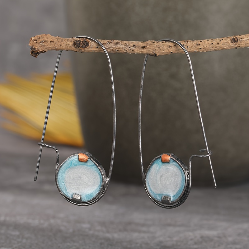 

Handcrafted Dual Tone Light Blue Circular Earrings, Bohemian Vacation Style Fashion Ear Jewelry