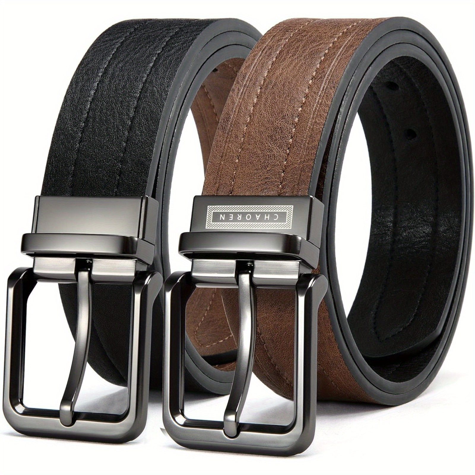 

Chaoren Reversible Men Belt - 1 1/2" Mens Belt Leather For Dress Pants Jeans - 2 Styles In 1 Belt