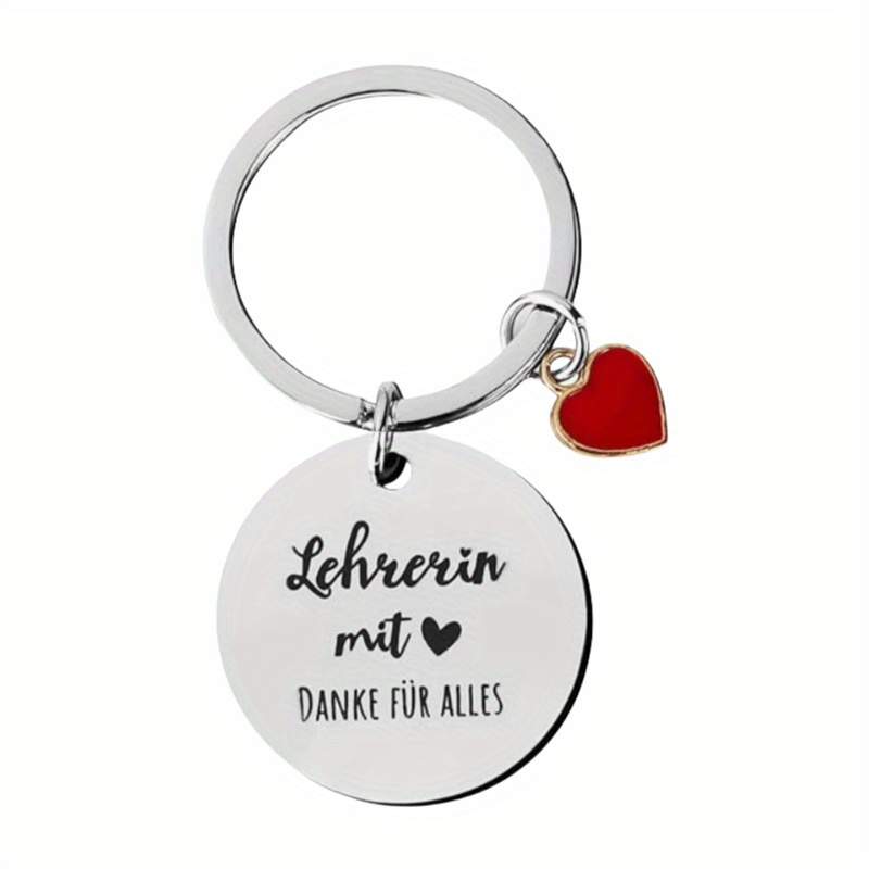 Stainless Steel Keychain Featuring A Red Heart For A German Teacher, Perfect As A Key Ring
