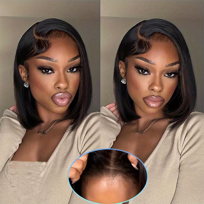 

250% Density Glueless Bob Wigs Human Hair Straight Human Hair Lace Front Wigs For Beginners 100% Glueless Wigs 13x4 Lace Closure Human Hair Wig For Women Pre Cut Lace Natural Color