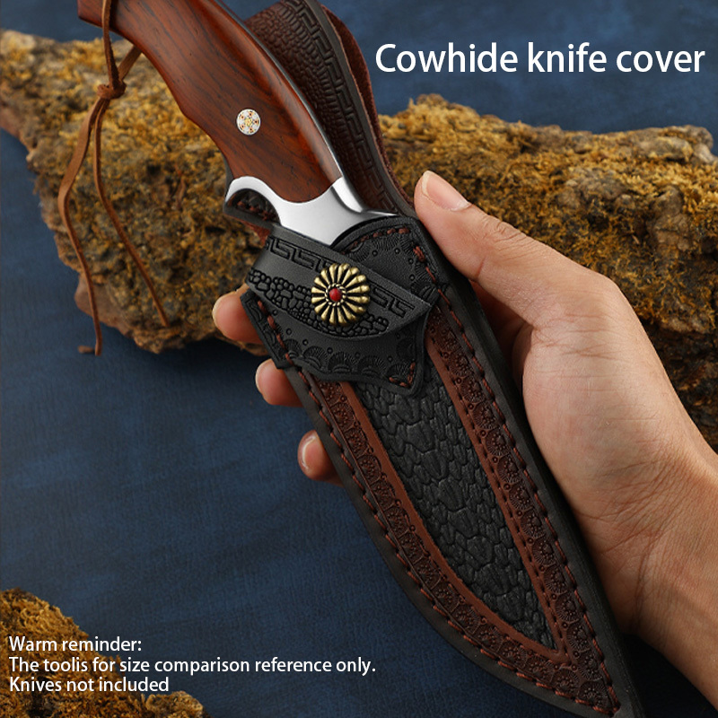 

Vintage-style Leather Knife Sheath For Outdoor Camping - Waterproof, Geometric Pattern, Lock Closure, Handwashable