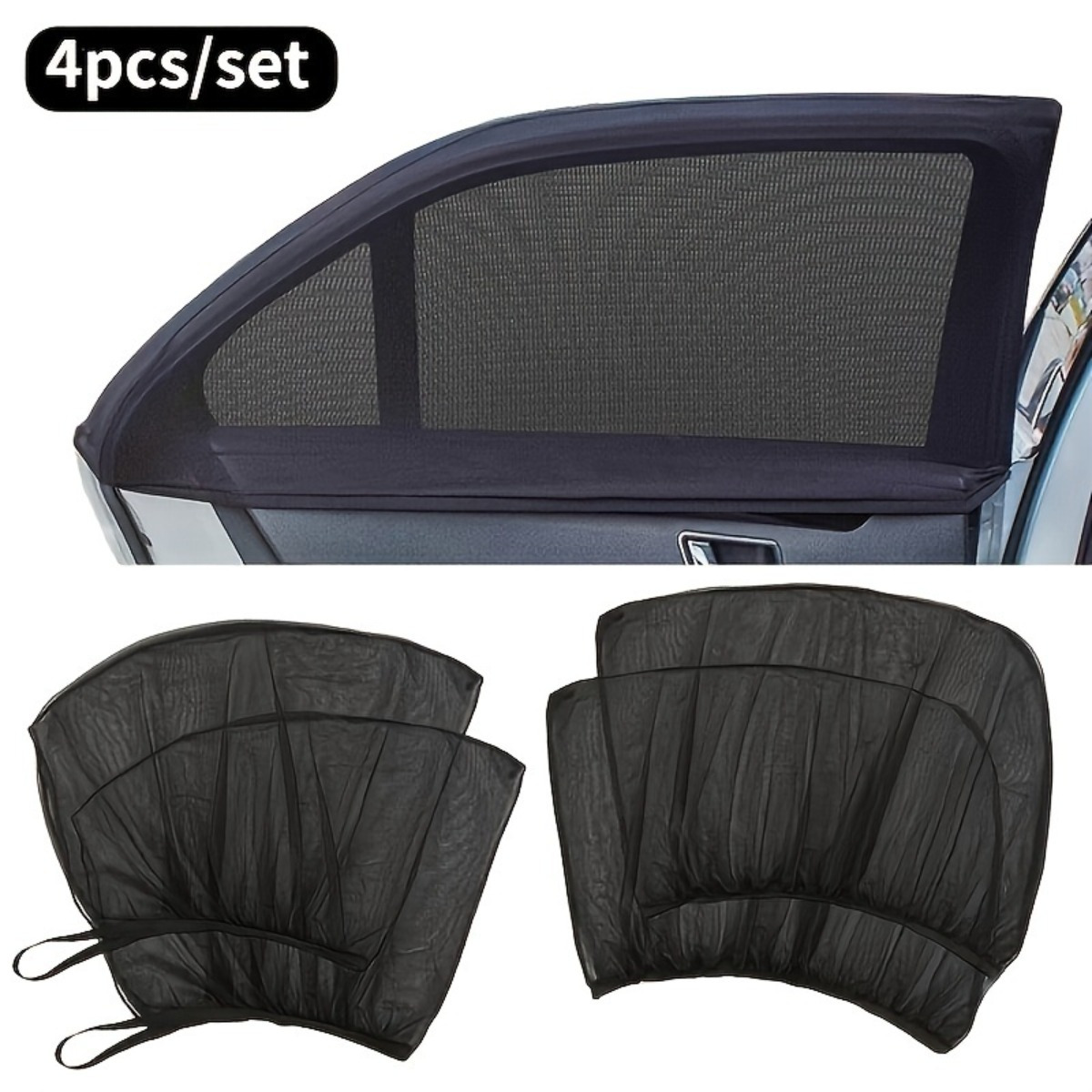 

4-piece Car Window Screen Set - Polyester Sun Shades For Front & Rear Windows, Uv Protection For Driving & Camping, Suitable For Cars, Suvs