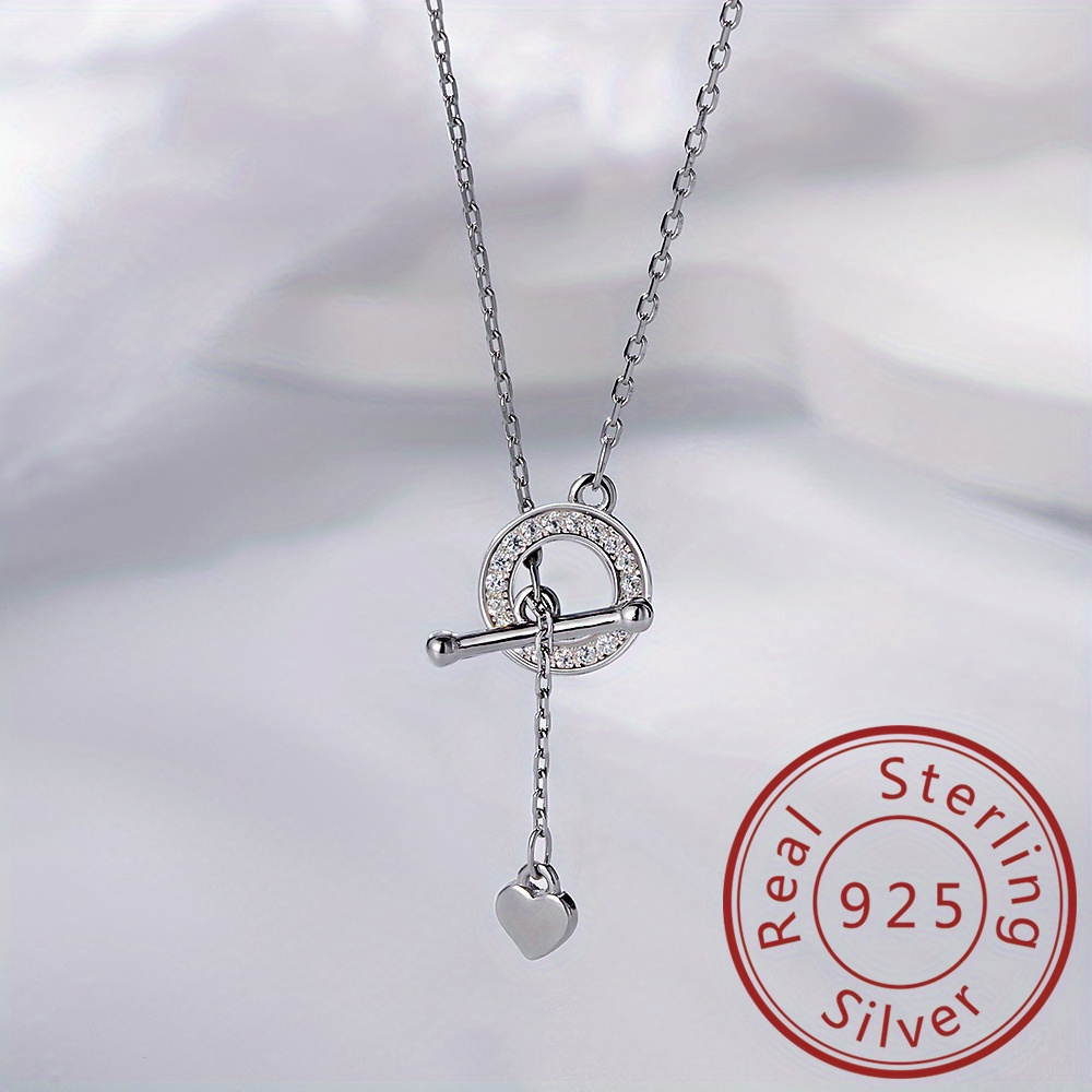 TEMU 925 Sterling Silvery Sparkling Circular Heart-shaped Pendant Necklace, Elegant And Fashionable Ot Collarbone Chain, Minimalist Style Zirconia