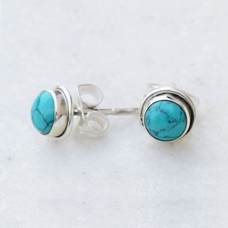 TEMU Round Turquoise Stud Earrings Vintage Design Delicate Jewelry Wedding Engagement Party Gift For Women 1pair