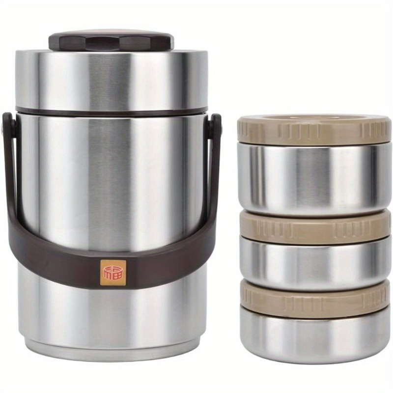 TEMU 2000ml 304 Stainless Steel Vacuum Insulation Lunch Box Portable 3 Layer Vacuum Insulated Food Container