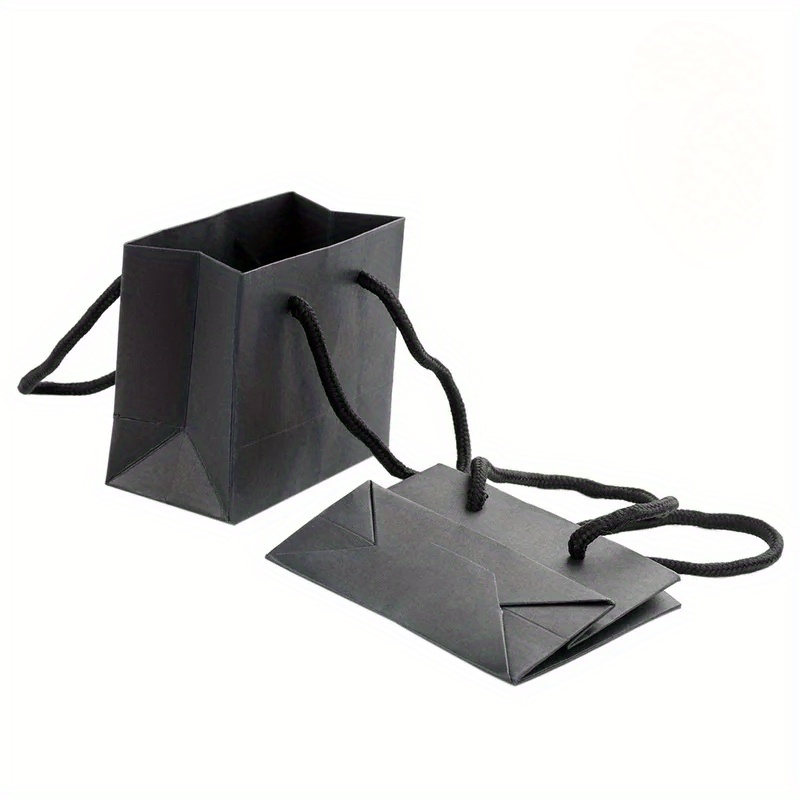 

10pcs Elegant Black Kraft Paper Gift Bags With Rope Handles For Shopping, Present Packaging, And Eid Mubarak Gifts