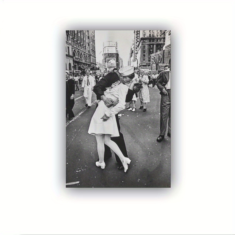 

Sailor Kissing Nurse Romantic Vintage Black & White Photography Poster Canvas Picture Room Wall Art Background Decor Art Frame Ready To Hang - Framed