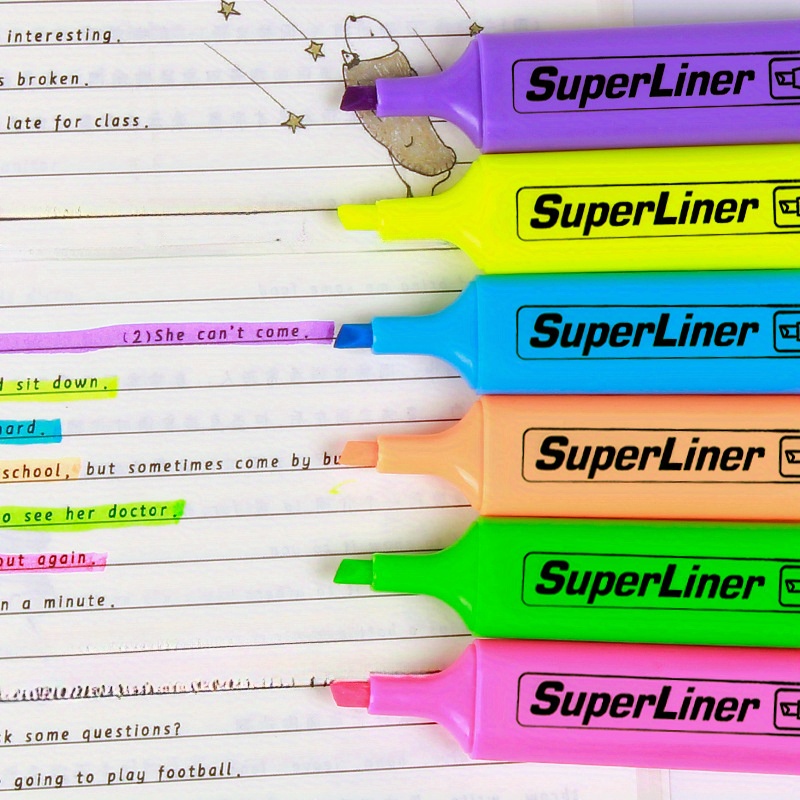 

6 Color Superliner Highlighter Markers - Battery Free, No Smell, Perfect For Office And School Use