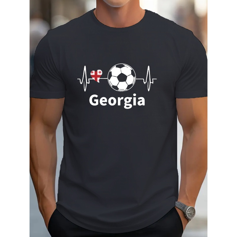 

Europe Georgia Print Tee Shirt, Tees For Men, Casual Short Sleeve T-shirt For Summer