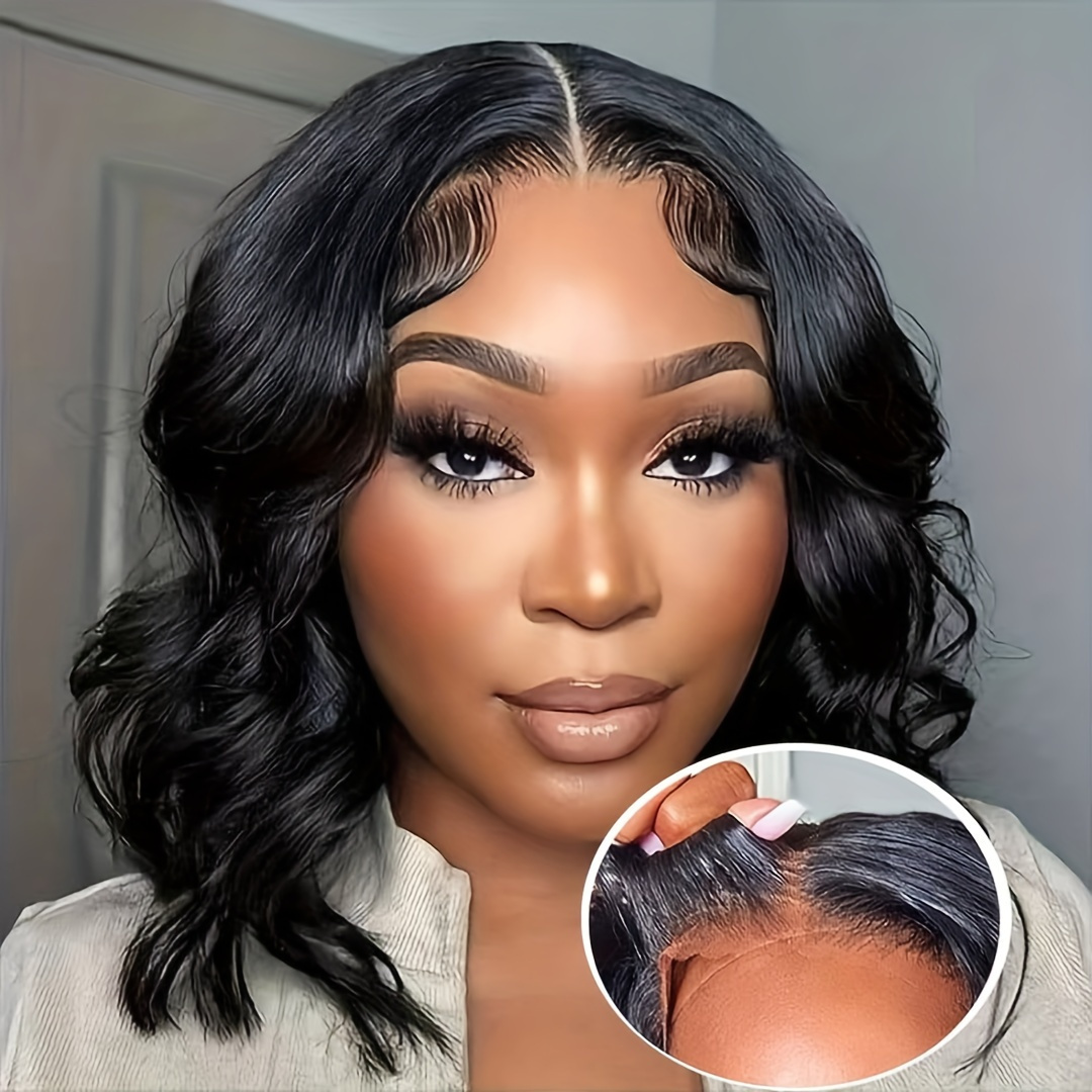 

200% Density Put On And Go Glueless Short Bob Wig Human Hair Pre Plucked 13x4 Body Wave Lace Front Wigs Human Hair For Women Natural Colored
