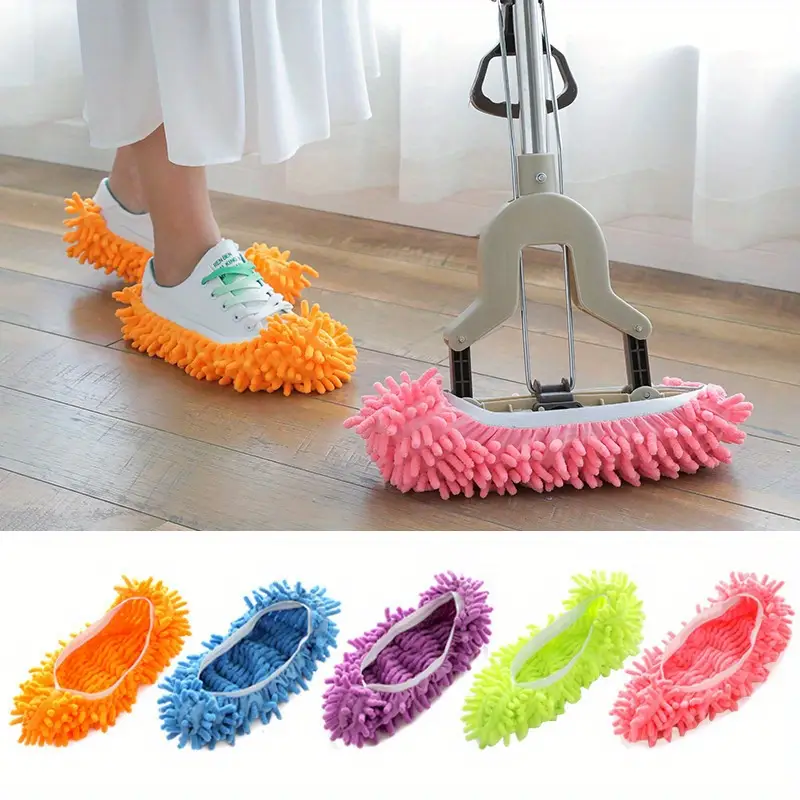 2 pack lazy mop slippers reusable detachable washable chenille dust mop shoes cover for floor cleaning no electricity household cleaning tool for living room bedroom details 0