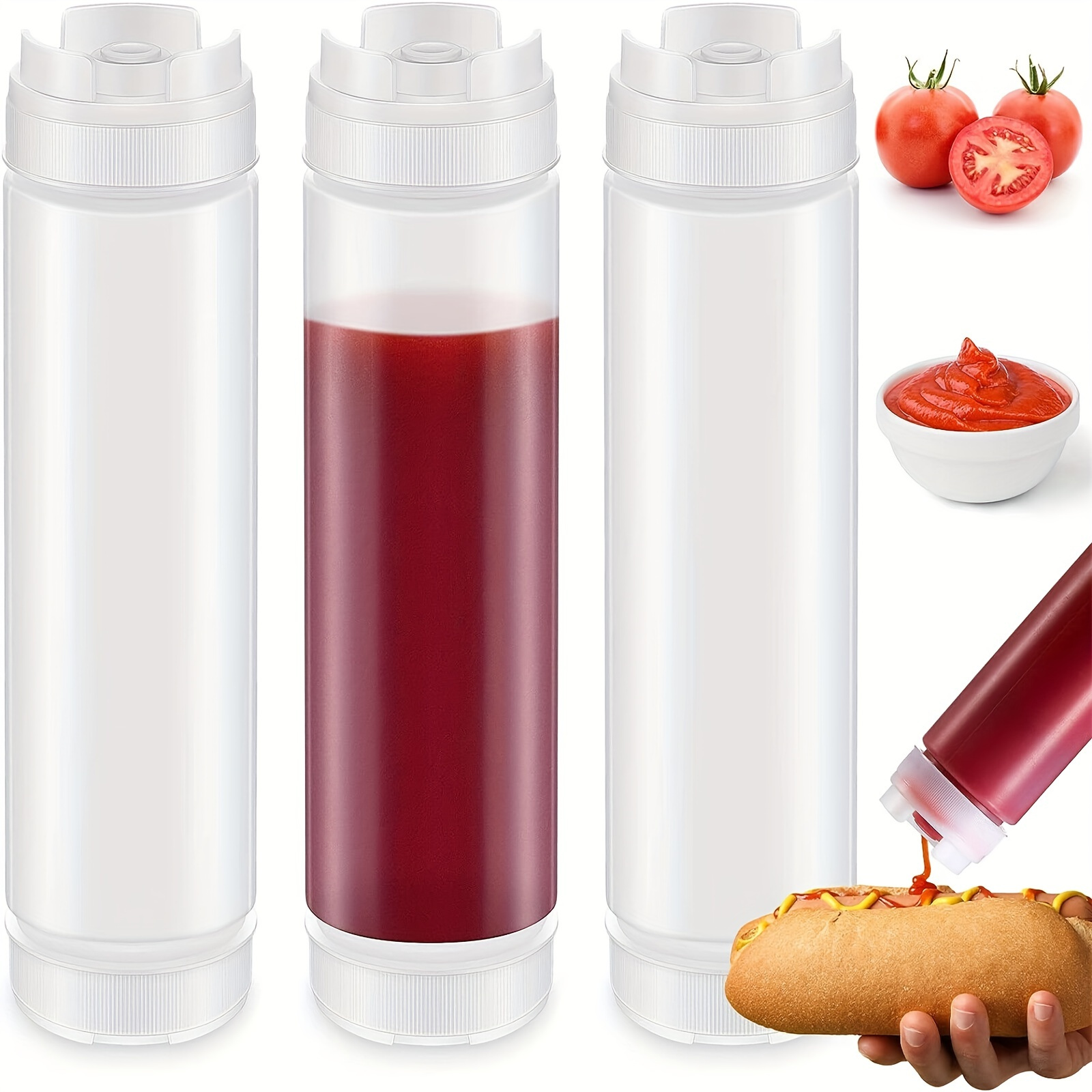 TEMU 2pcs Inverted Plastic Squeeze Bottle 16 Oz Refillable Condiment Bottles Self Sealing Sauce Dispenser For Thick Condiments Sauces Batter Dressing