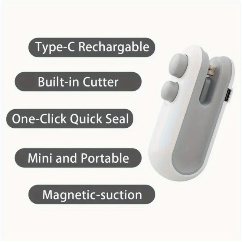 Compact 2-in-1 Mini Snack Bag Sealer & Cutter - Usb Rechargeable, Heat Vacuum Seals Chips & Plastic Bags, , With Easy-press Controls & Portable Design - Ideal For Home Kitchen Use