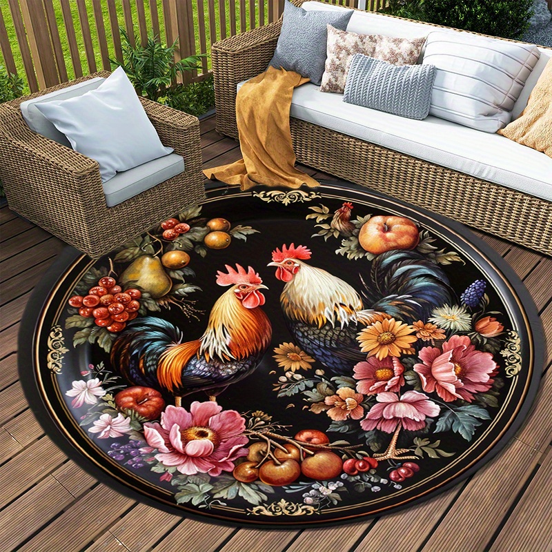 

Rooster Fruit Round Rug: Non-slip Outdoor Patio Mat For Camping, Tents, And Home Decoration - 100cm (39.4inch) - 150cm (59.06inch)