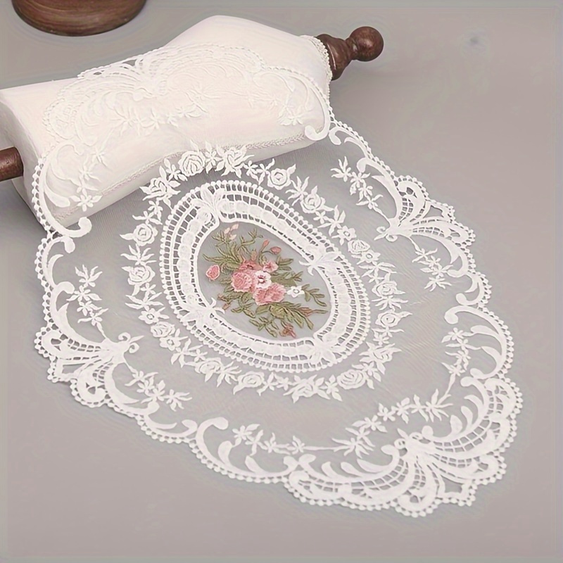 

Vintage French Style Elegant Lace Doily: Handmade Embroidered Table Mats For Home Table Decoration - 1pc Retro Lace Placemats - Linen And Table Accessories - Polyester Material