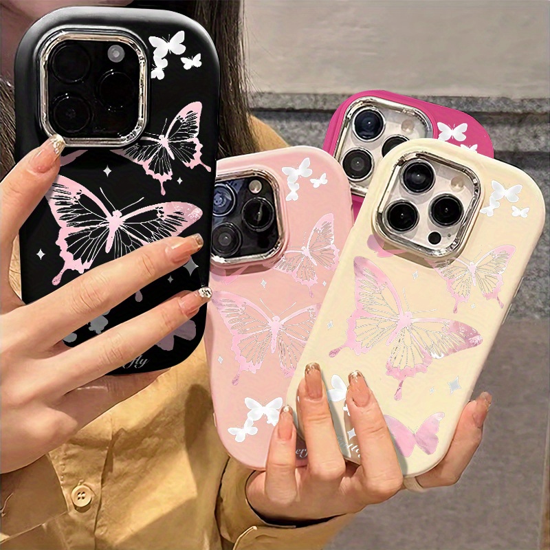 

Pink Transparent Butterflies Soft Phone Case Compatible For Iphone 11 13 12 14 15 Pro Max Xr X Xs Max 11 12 13 14 15 Pro Shockproof Casing Independent Bottoms Frame Tpu Phone Cover