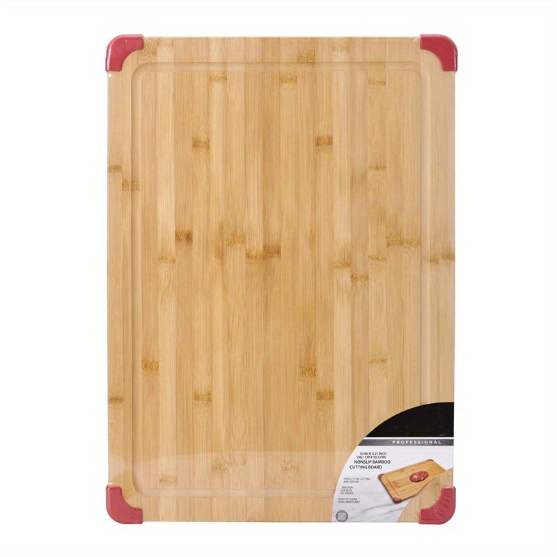 

1pc, Extra Large Bamboo Cutting Board With Red Non-slip Corners, Durable Kitchen Chopping Board For Meat, Vegetables And Cheese, Kitchen Supplies