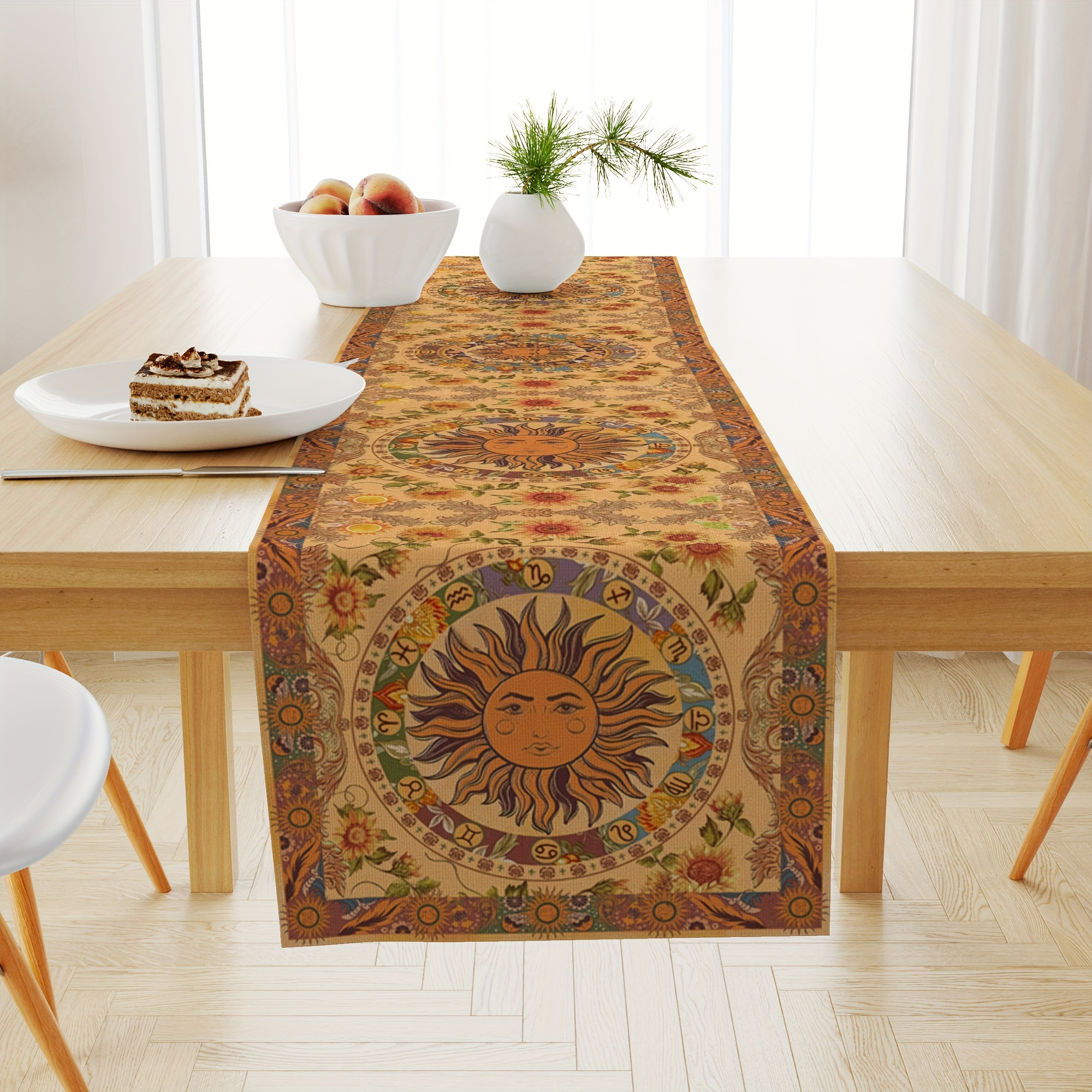 

Abstract Sun Flower Pattern Woven Polyester Table Runner For Home And Party Decoration - Rectangle Dining Table Decor