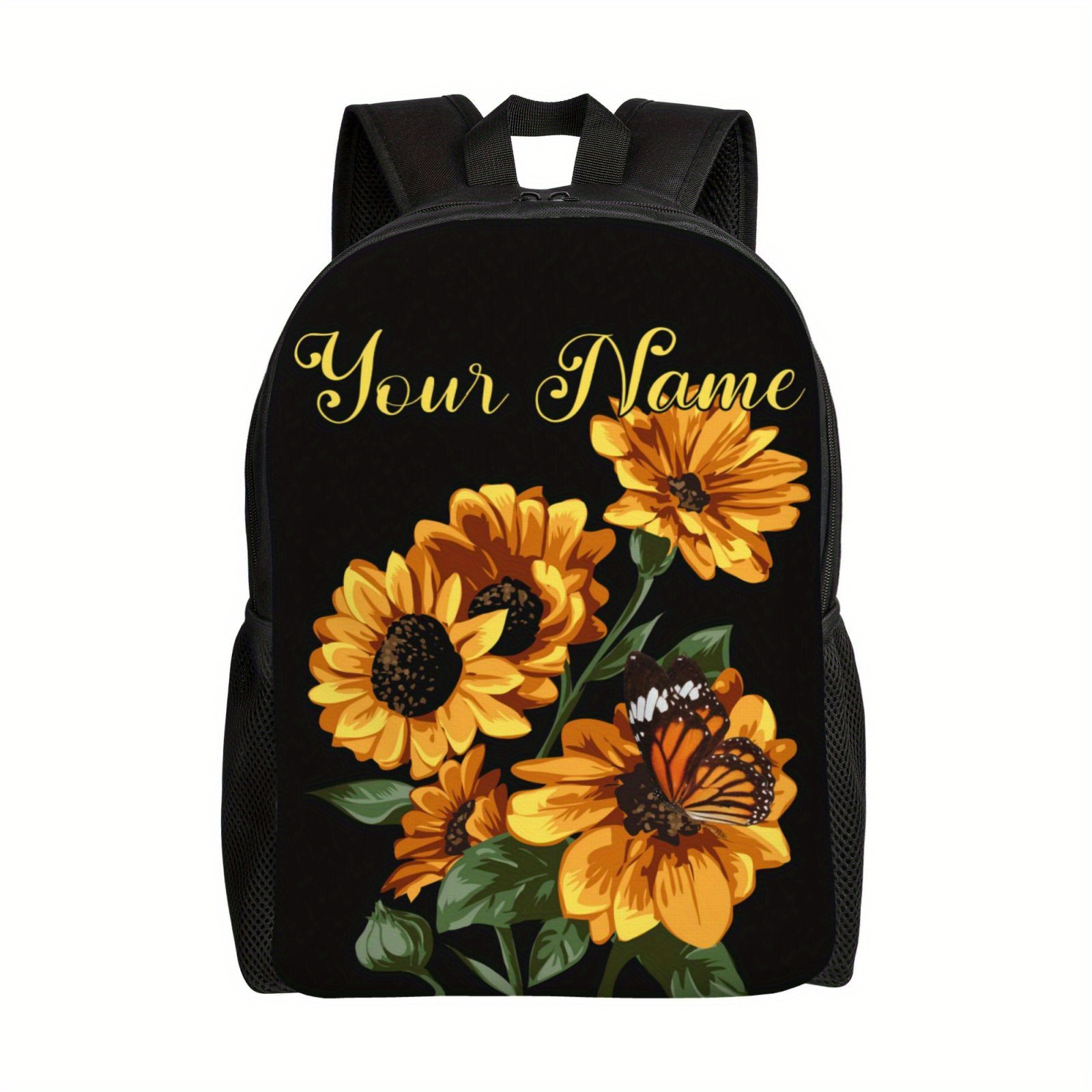 

Custom Backpack For Women Men Elementary Middle School Bag Bookbags For Primary Book Bags Cute Gifts Sunflower Black