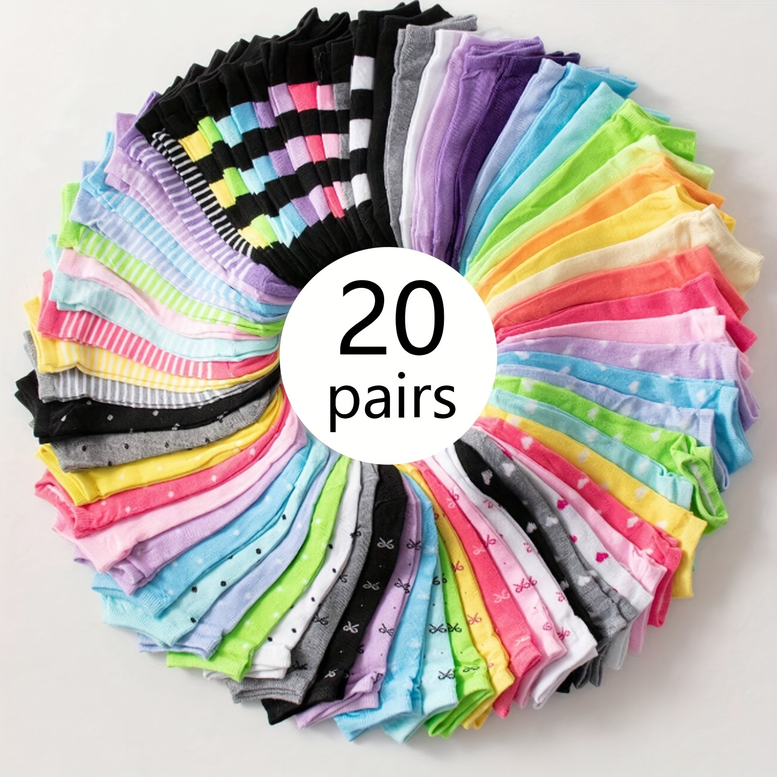 

20 Pairs Womens Ankle Socks - Cushioned & Ventilated For - Fashion- Random Colors - Wear & Stockings Collection