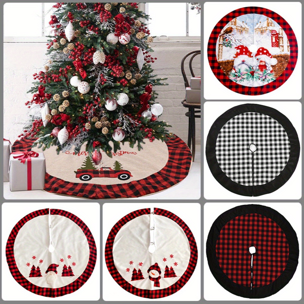 1pc Jupe Sapin Noel Festive Design A Carreaux Imprime Unique Temu Luxembourg